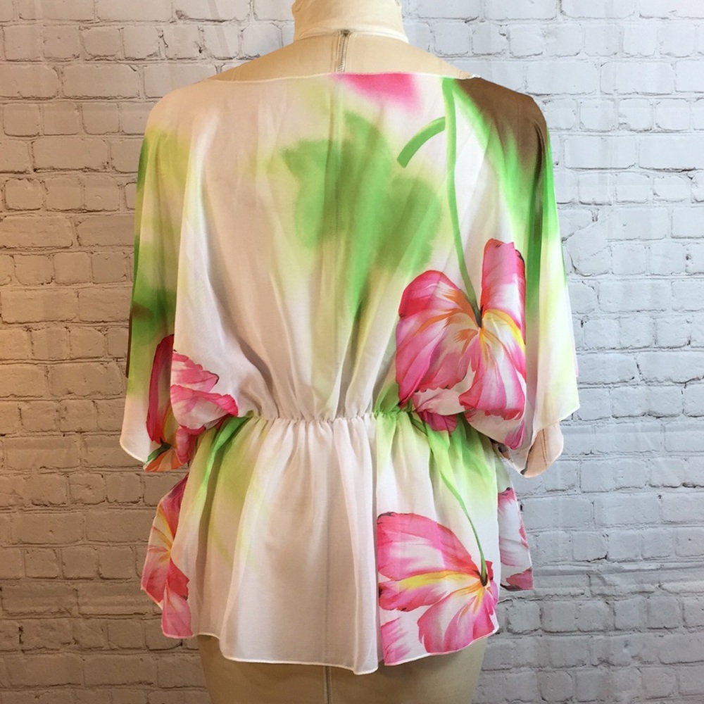 NWT Le Moda Sheer Floral Print Top Shirt 3/4 Sleeve Small - Picture 3 of 5